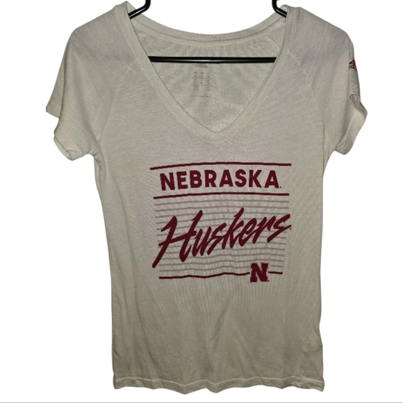 Adidas Nebraska Huskers Cream V-Neck Tee - Picture 1 of 2